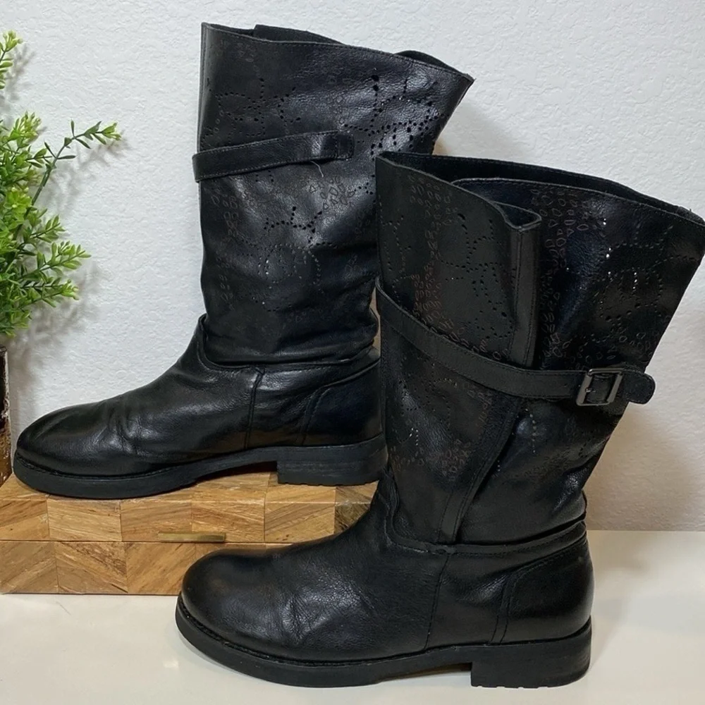 BACIO 61 Black Perforated Leather Prolisso Motorcycle Biker Boots‎ Size 8 - Picture 4 of 15